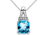 1.25 Carat (ctw) Blue Topaz Pendant Necklace in 14K White Gold with Chain and Accent Diamonds